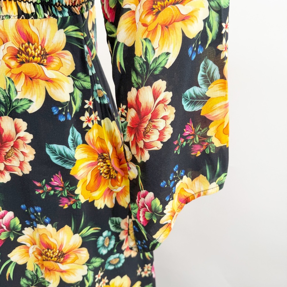 Farm Rio x Anthropologie Sasha Off-The-Shoulder Dress in‎ Black Floral Size XS - Picture 8 of 10